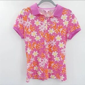 Lily Pulitzer Floral Pink and Orange Polo Shirt